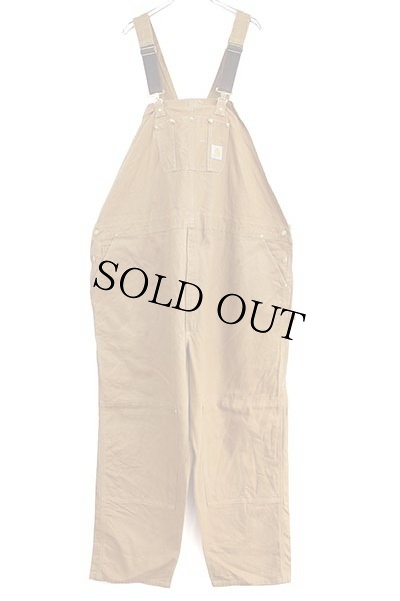 画像2: メキシコ製 carharttカーハート ダック地 ダブルニー オーバーオール 茶 w60 L32★超特大 (2)