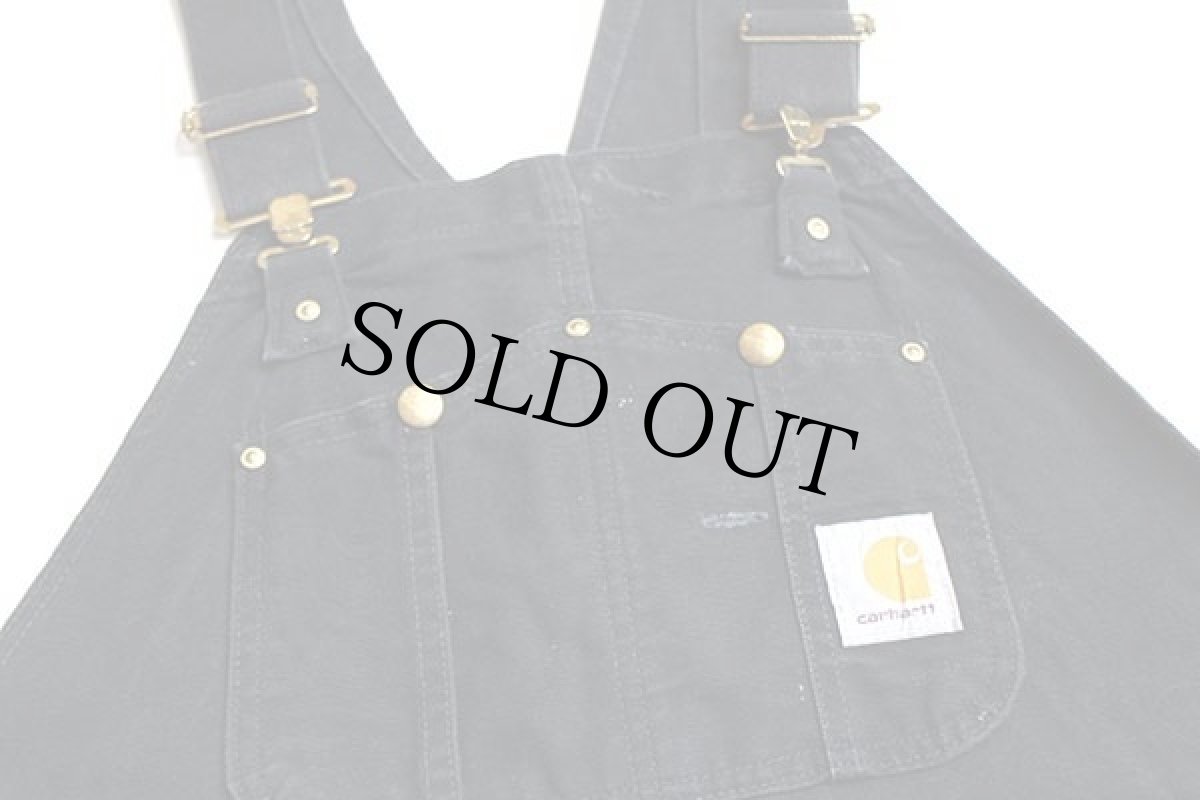 画像4: メキシコ製 carharttカーハート ダック地 ダブルニー オーバーオール 黒 w40 L30 (4)