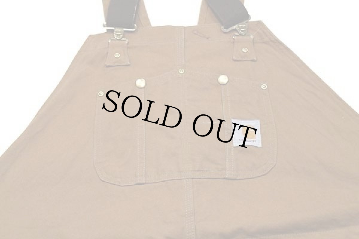 画像4: 00s USA製 carharttカーハート ダック地 ダブルニー オーバーオール 茶 w54 L32★特大 (4)