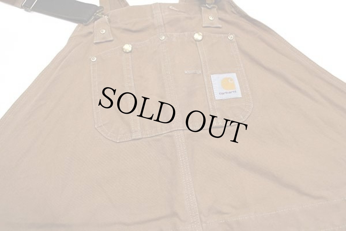 画像4: メキシコ製 carharttカーハート ダック地 ダブルニー オーバーオール 茶 w60 L32★超特大 (4)