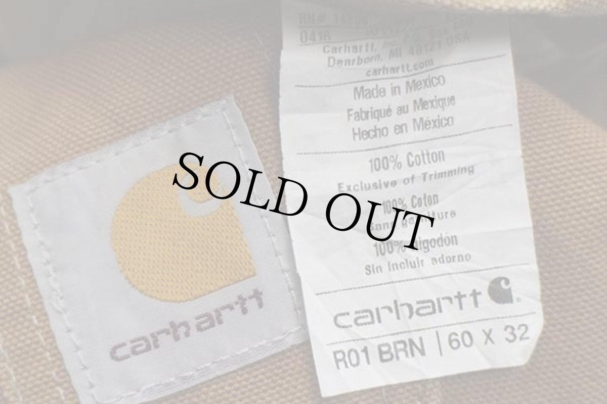 画像6: メキシコ製 carharttカーハート ダック地 ダブルニー オーバーオール 茶 w60 L32★超特大 (6)