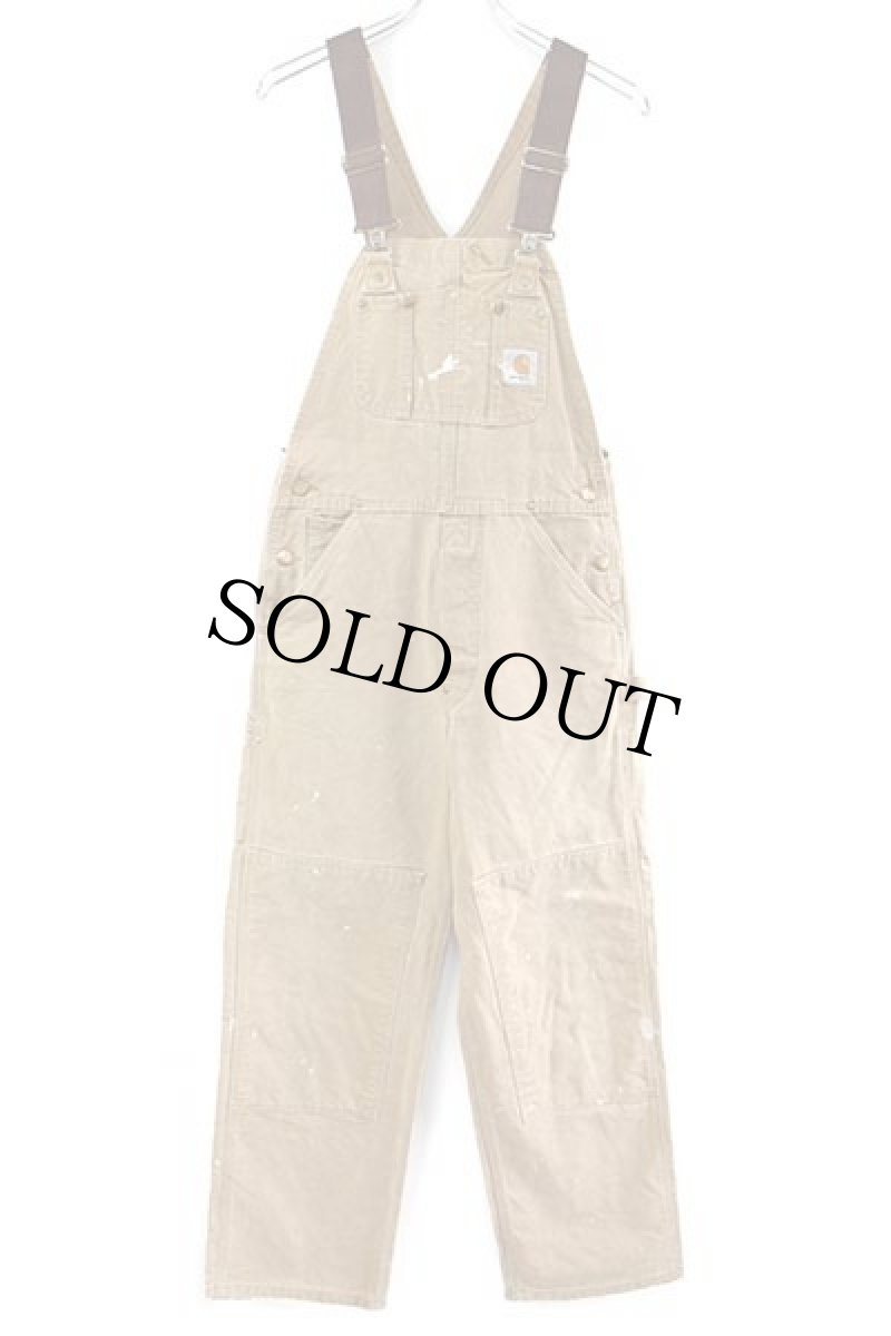 画像2: 80s USA製 carharttカーハート ダック地 ダブルニー オーバーオール ペンキ飛び 茶 w30 L32 (2)