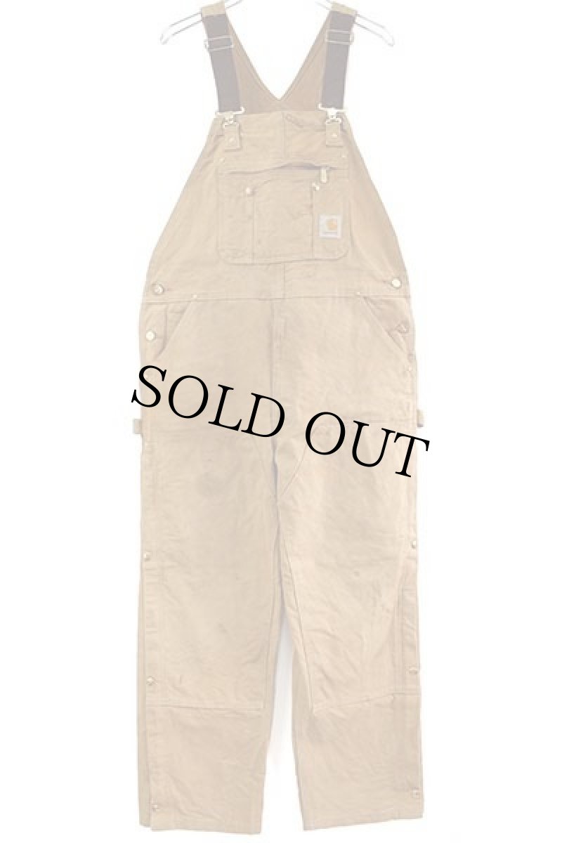画像2: メキシコ製 carharttカーハート ダック地 ダブルニー オーバーオール 茶 w36 L30 (2)