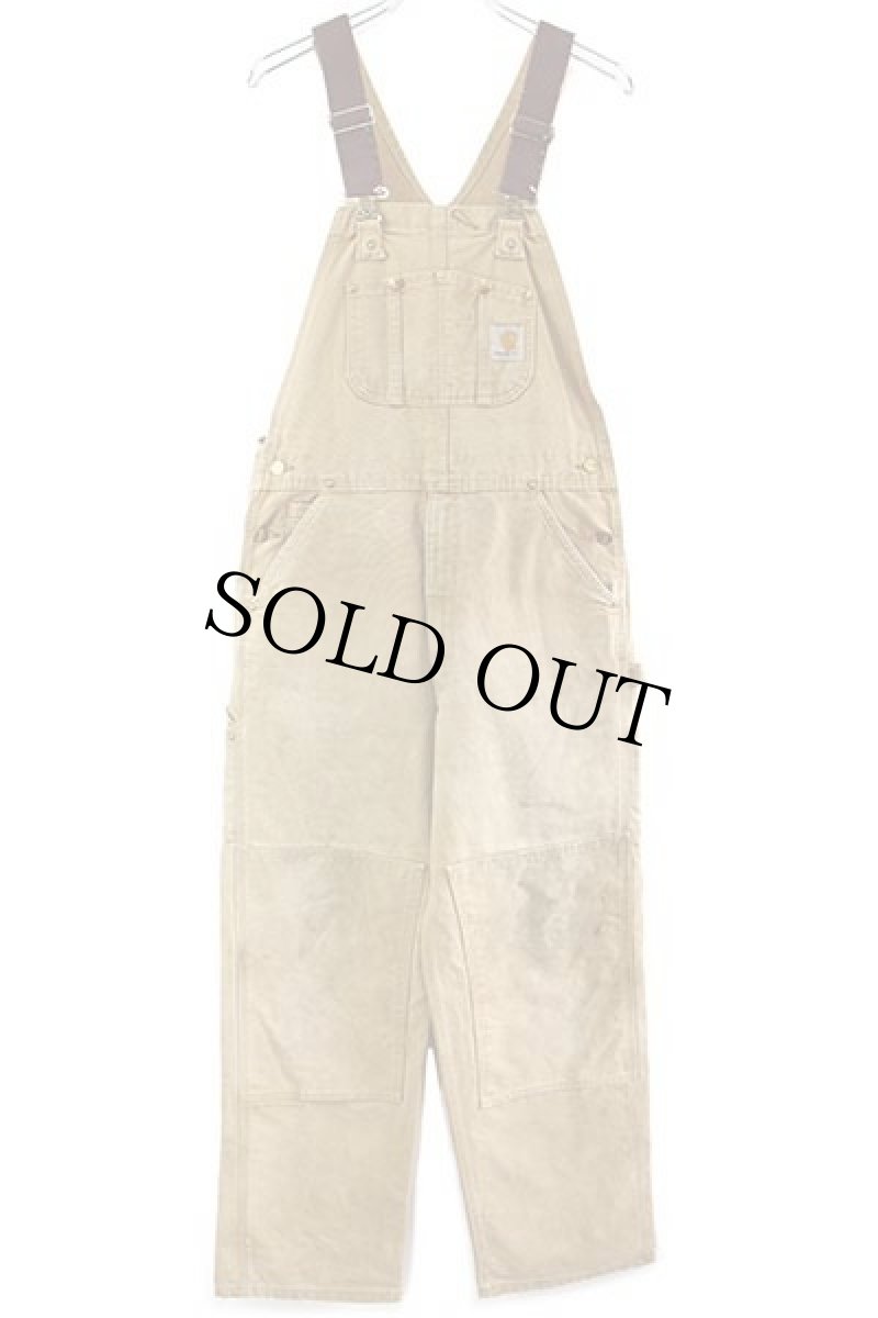 画像2: メキシコ製 carharttカーハート ダック地 ダブルニー オーバーオール ボロ 茶 w34 L32 (2)