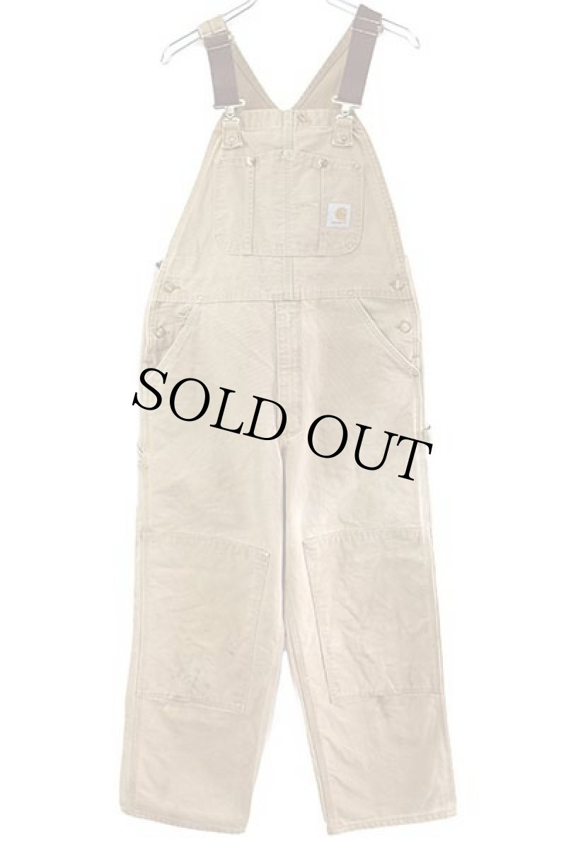 画像2: 00s USA製 carharttカーハート ダック地 ダブルニー オーバーオール 茶 フェード w36 L30 (2)