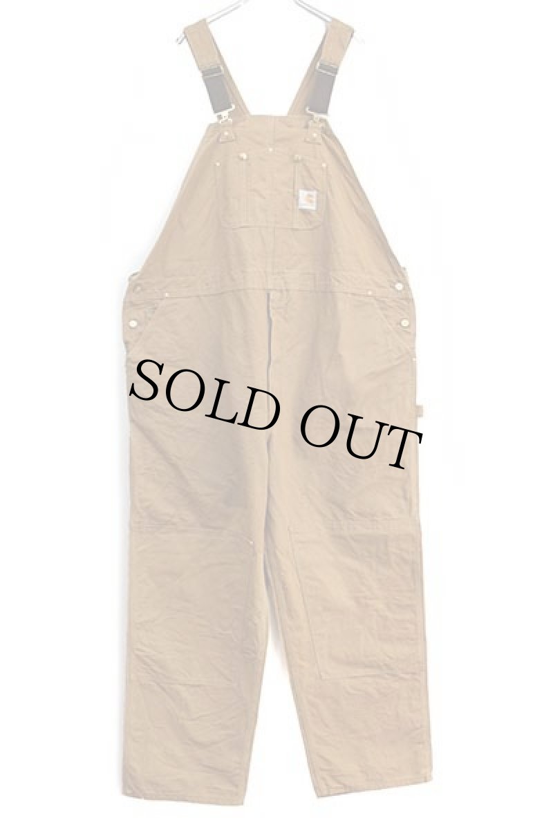 画像2: 00s USA製 carharttカーハート ダック地 ダブルニー オーバーオール 茶 w54 L32★特大 (2)