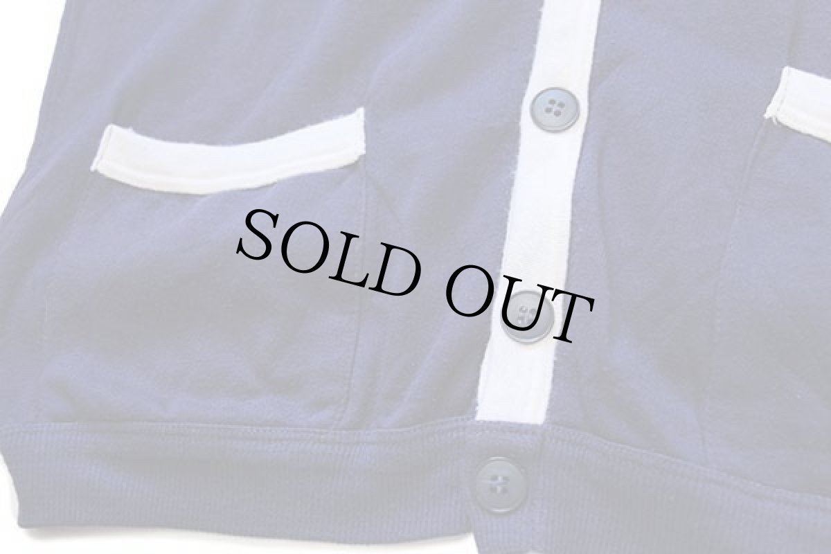 画像5: 80s UNKNOWN A 発泡プリント パチポケ スウェット カーディガン 紺×白 (5)