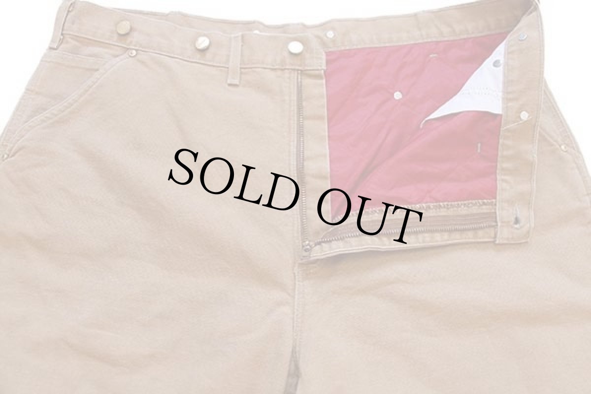 画像4: 90s USA製 carharttカーハート キルティングライナー ダック地 ペインターパンツ 茶 w42 L32 (4)