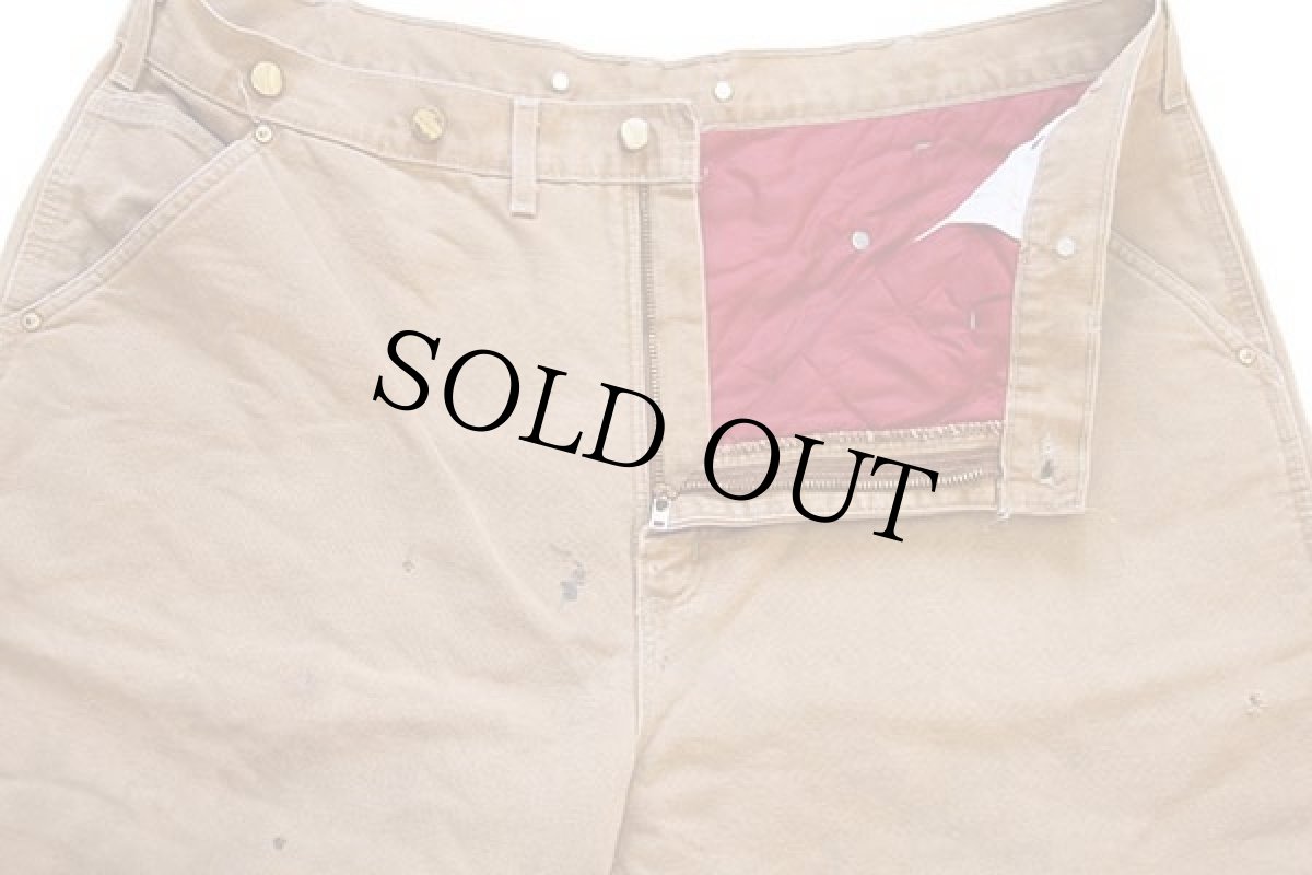 画像4: 90s carharttカーハート キルティングライナー ダック地 ペインターパンツ 茶 w42 (4)