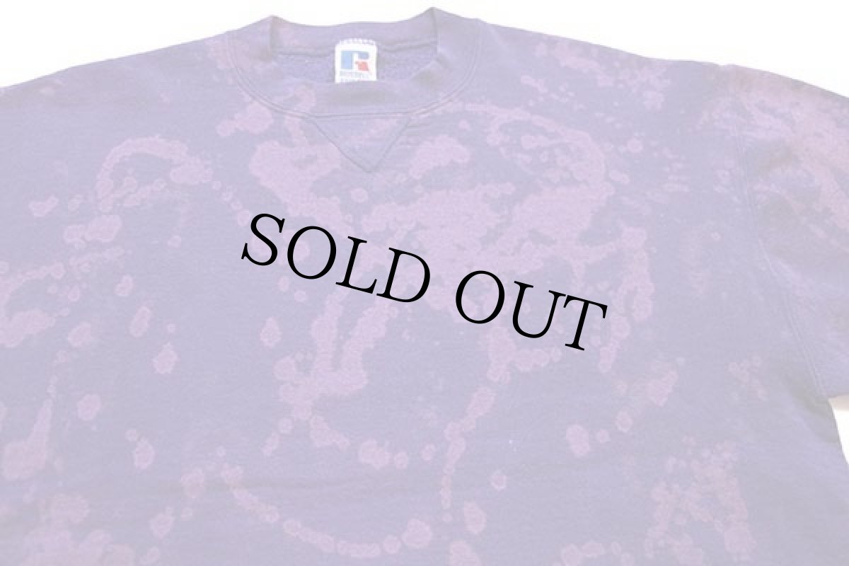 画像3: 90s USA製 RUSSELLラッセル ブリーチ加工 前V スウェット 紫 L (3)