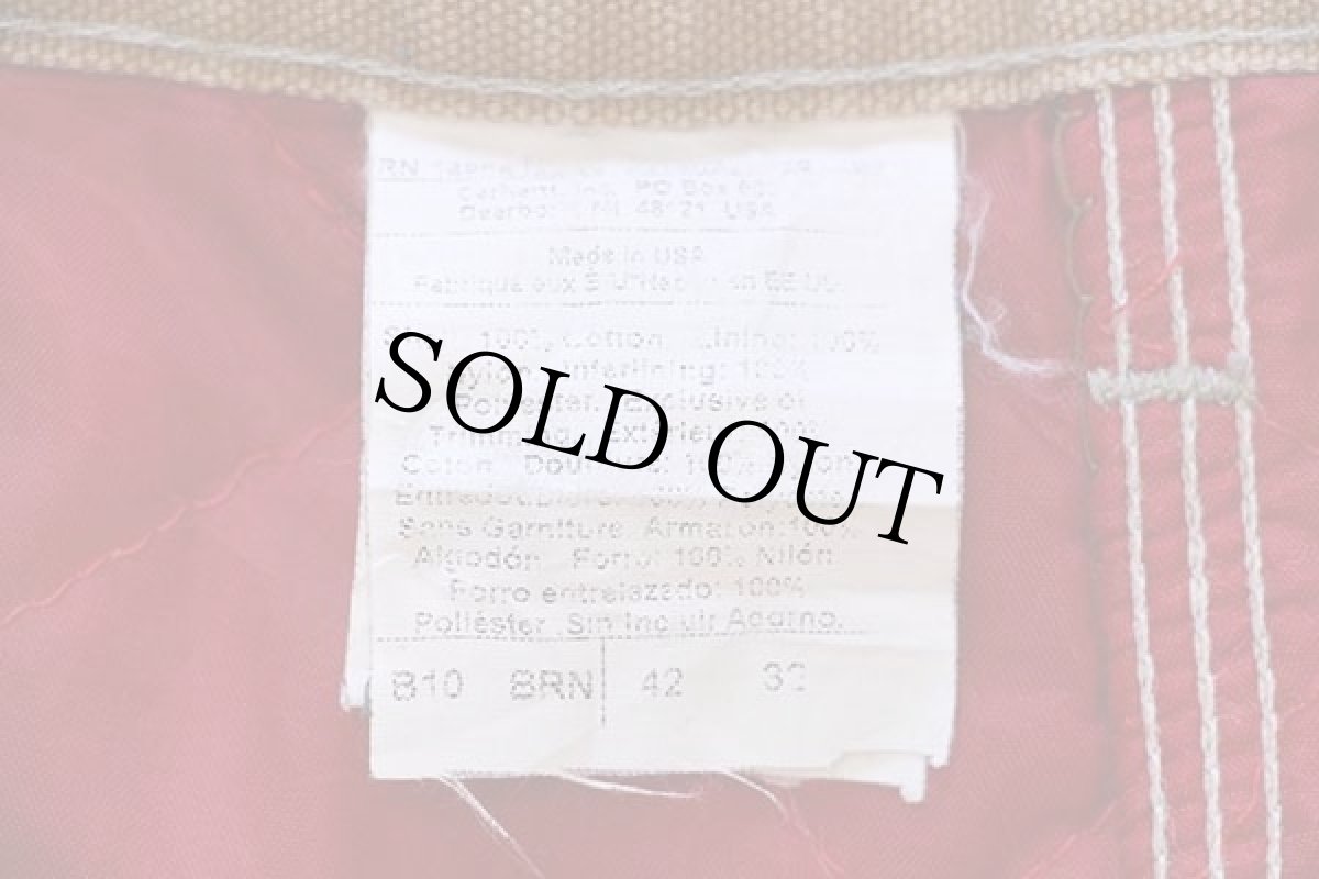 画像6: 90s USA製 carharttカーハート キルティングライナー ダック地 ペインターパンツ 茶 w42 L32 (6)