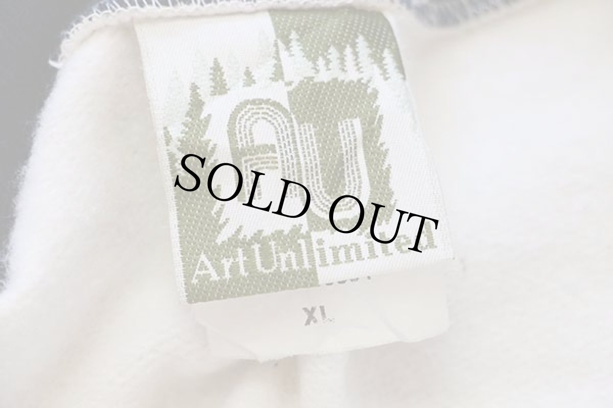 画像4: 90s USA製 ART UNLIMITED 灯台 総柄 アート レイヤードネック スウェット カーディガン アイボリー XL (4)