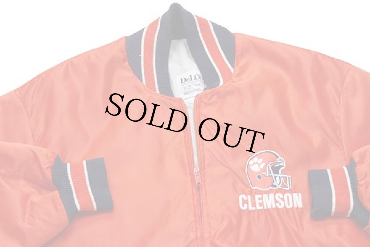 画像3: 80s USA製 DeLONGデロング CLEMSON アメフト 刺繍 キルティングライナー ナイロン ジップスタジャン オレンジ L (3)
