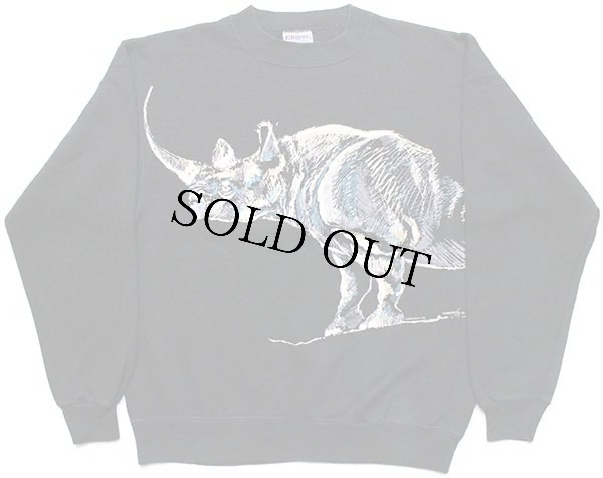 画像1: 80s USA製 Hanes サイ 両面プリント アート スウェット 黒 M (1)