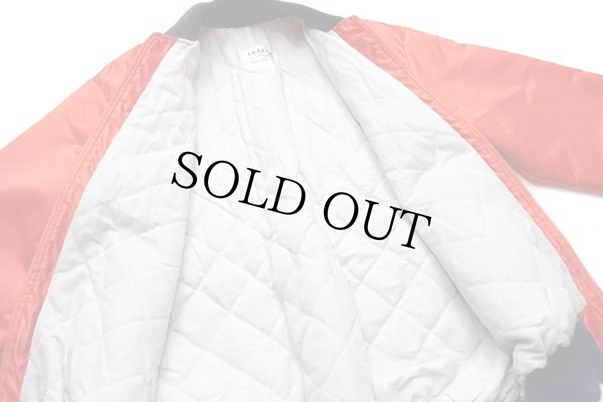 画像6: 80s USA製 DeLONGデロング CLEMSON アメフト 刺繍 キルティングライナー ナイロン ジップスタジャン オレンジ L (6)