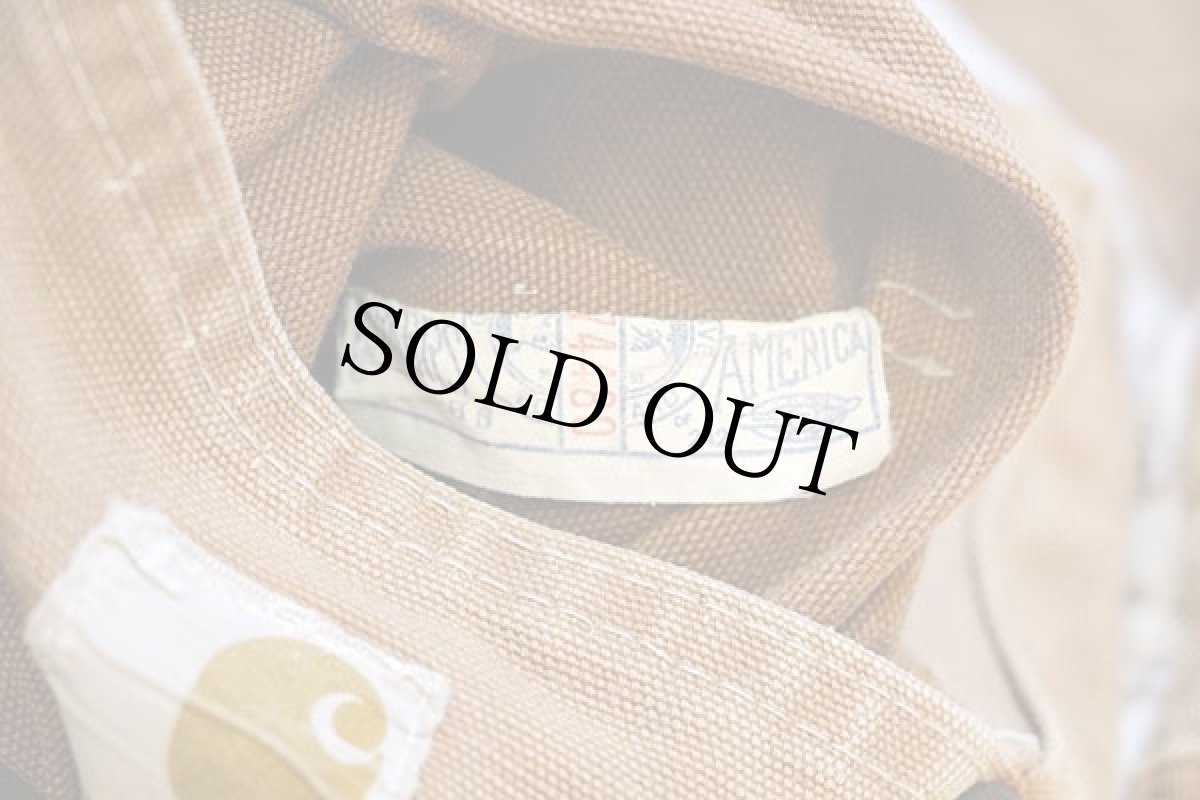 画像6: 70s USA製 carharttカーハート 山ポケ ダック地 ダブルニー オーバーオール 茶 w44 (6)