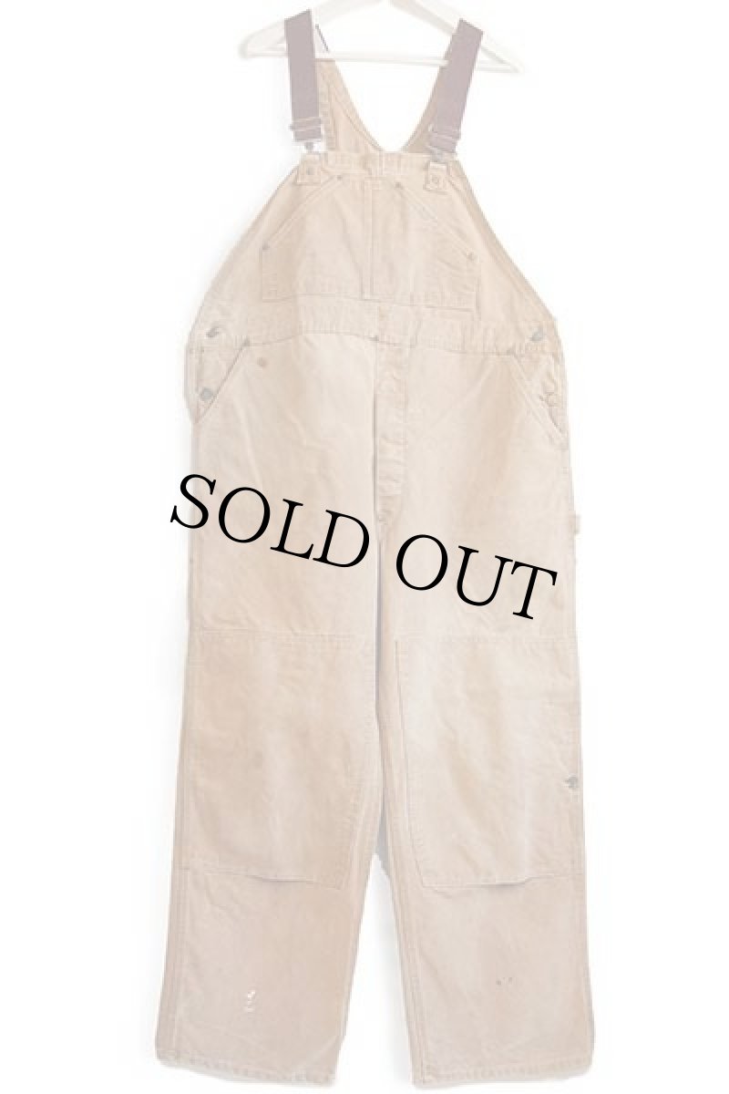 画像2: 70s USA製 carharttカーハート 山ポケ ダック地 ダブルニー オーバーオール 茶 w44 (2)