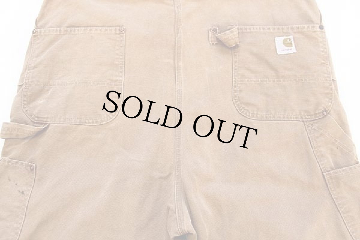 画像8: 70s USA製 carharttカーハート 山ポケ ダック地 ダブルニー オーバーオール 茶 w44 (8)