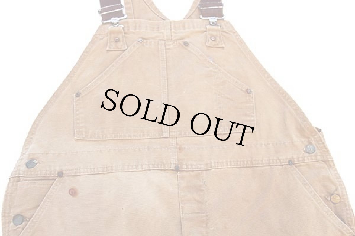 画像4: 70s USA製 carharttカーハート 山ポケ ダック地 ダブルニー オーバーオール 茶 w44 (4)