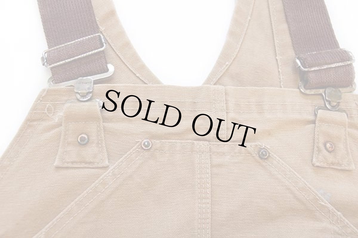 画像5: 70s USA製 carharttカーハート 山ポケ ダック地 ダブルニー オーバーオール 茶 w44 (5)