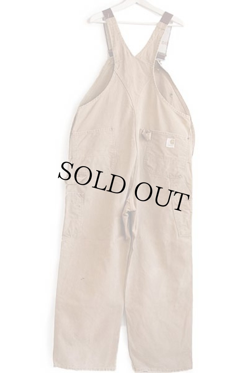 画像3: 70s USA製 carharttカーハート 山ポケ ダック地 ダブルニー オーバーオール 茶 w44 (3)