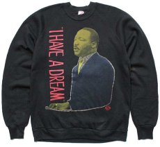 画像1: 80s USA製 ''I HAVE A DREAM'' Martin Luther King キング牧師 両面＆ラメプリント スウェット 黒 XL (1)