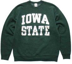 画像1: 90s USA製 IOWA STATE ひび割れプリント スウェット 深緑 L (1)