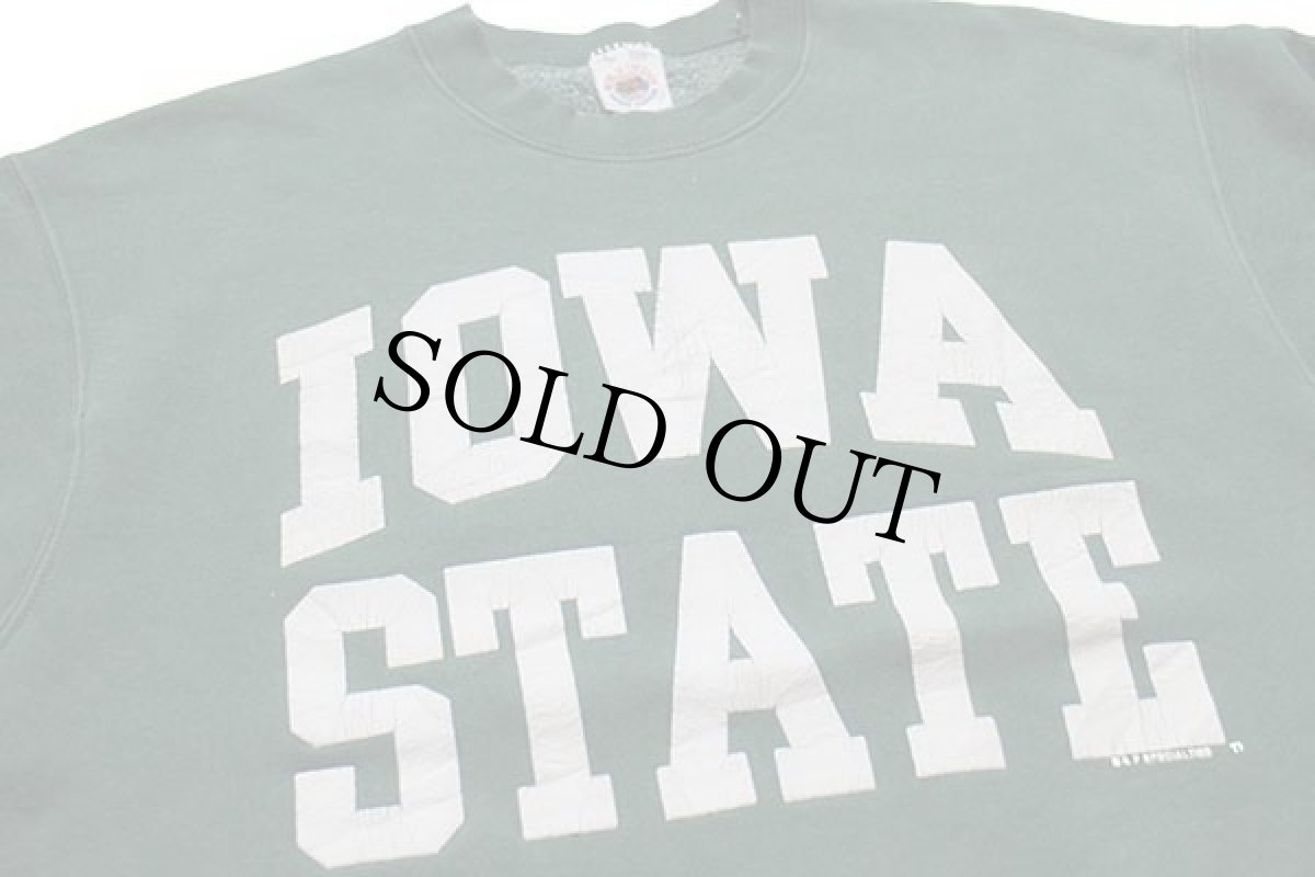 画像3: 90s USA製 IOWA STATE ひび割れプリント スウェット 深緑 L (3)