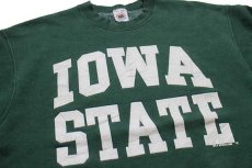 画像3: 90s USA製 IOWA STATE ひび割れプリント スウェット 深緑 L (3)