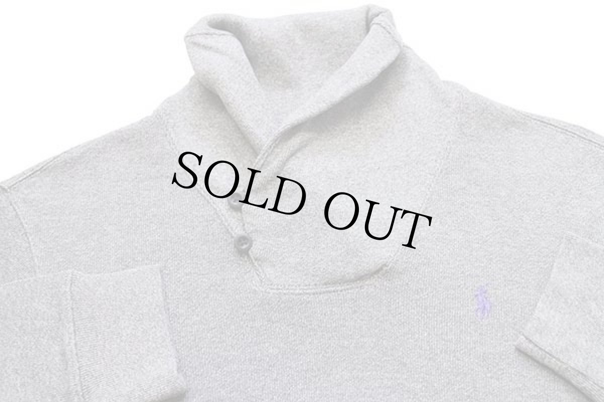 画像3: 00s ポロ ラルフローレン ワンポイント ショールカラー コットン ニット スウェット ごま塩 M (3)