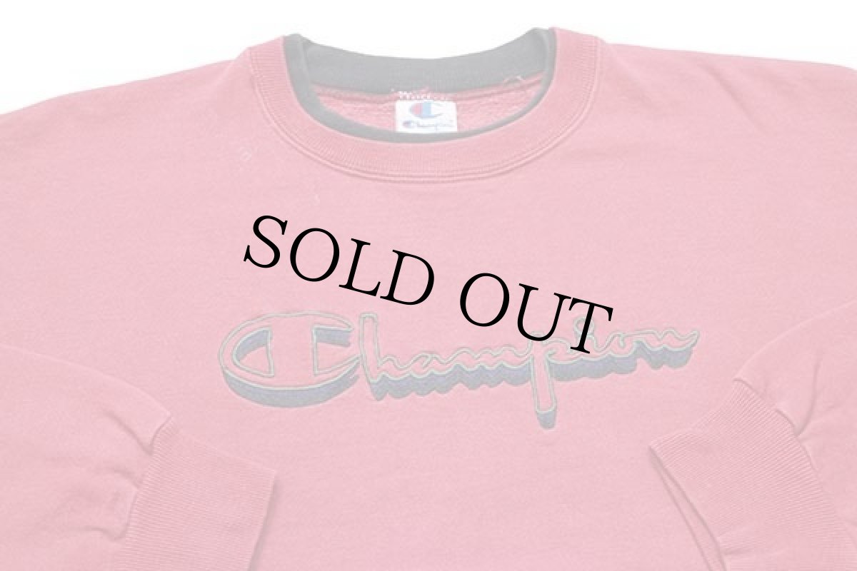 画像3: 90s USA製 Championチャンピオン スクリプト ビッグロゴ刺繍 レイヤードネック スウェット 濃赤 XL (3)