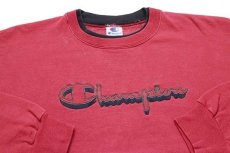 画像3: 90s USA製 Championチャンピオン スクリプト ビッグロゴ刺繍 レイヤードネック スウェット 濃赤 XL (3)