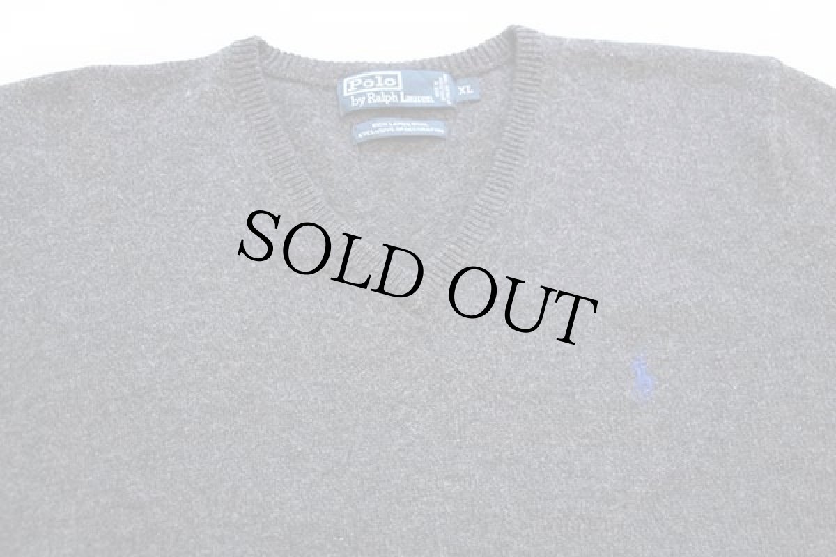 画像3: ポロ ラルフローレン ワンポイント Vネック ラムウールニット セーター グレー XL (3)