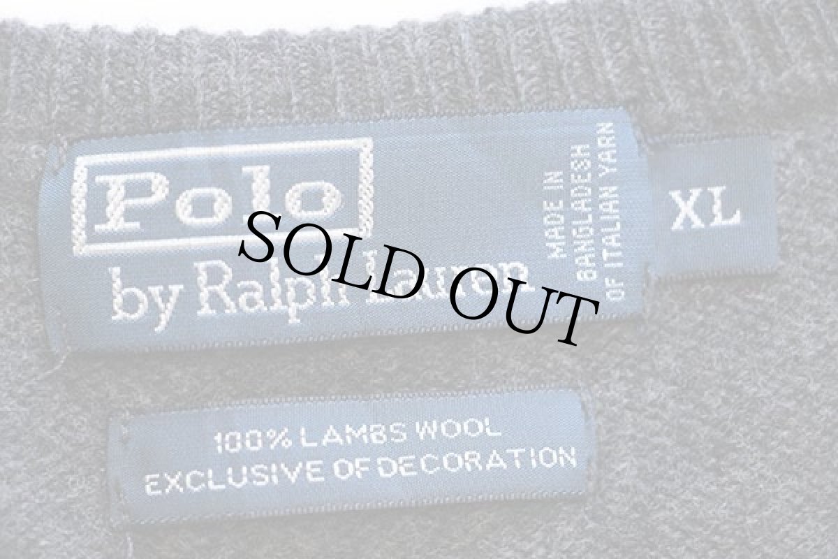 画像4: ポロ ラルフローレン ワンポイント Vネック ラムウールニット セーター グレー XL (4)