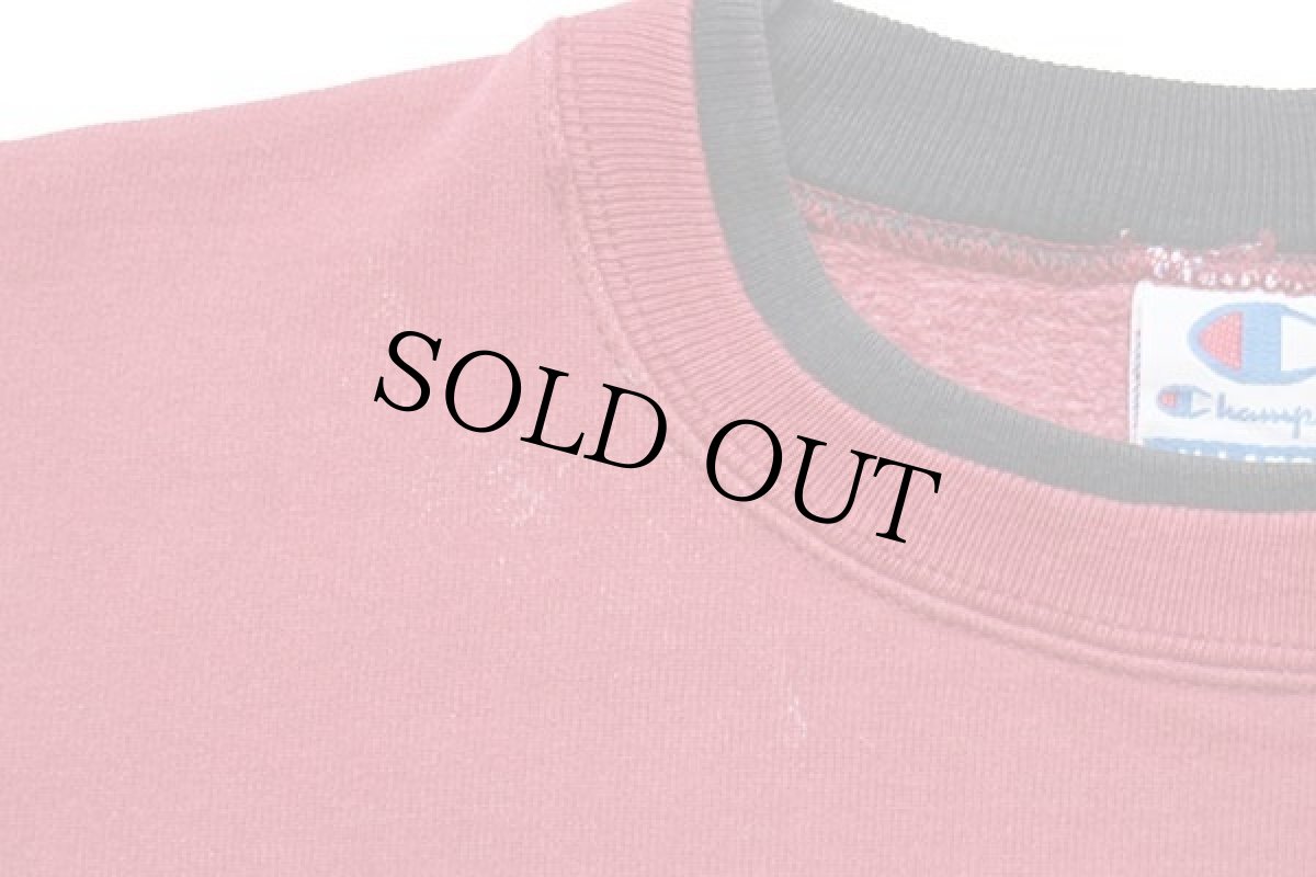 画像5: 90s USA製 Championチャンピオン スクリプト ビッグロゴ刺繍 レイヤードネック スウェット 濃赤 XL (5)