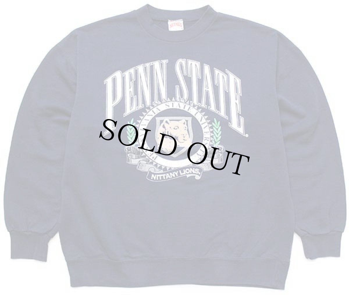 画像1: 90s USA製 PENN STATE NITTANY LIONS ビッグロゴ ひび割れプリント スウェット 紺 XL (1)