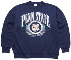 画像1: 90s USA製 PENN STATE NITTANY LIONS ビッグロゴ ひび割れプリント スウェット 紺 XL (1)