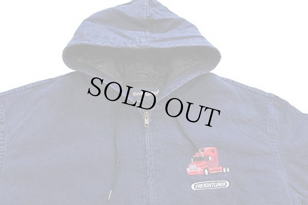 画像3: 00s USA製 swingster FREIGHTLINER コンボイ トラック刺繍 キルティングライナー コットンツイル パーカー 紺 XL (3)