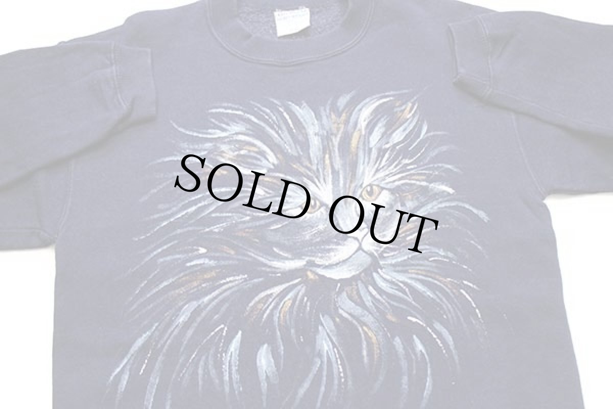 画像3: 90s カナダ製 キャット ハンドペイント アート スウェット 紺 M (3)