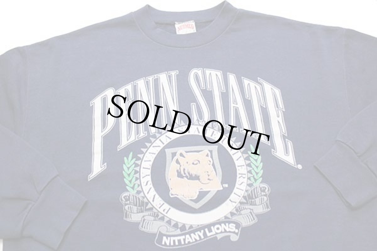 画像3: 90s USA製 PENN STATE NITTANY LIONS ビッグロゴ ひび割れプリント スウェット 紺 XL (3)