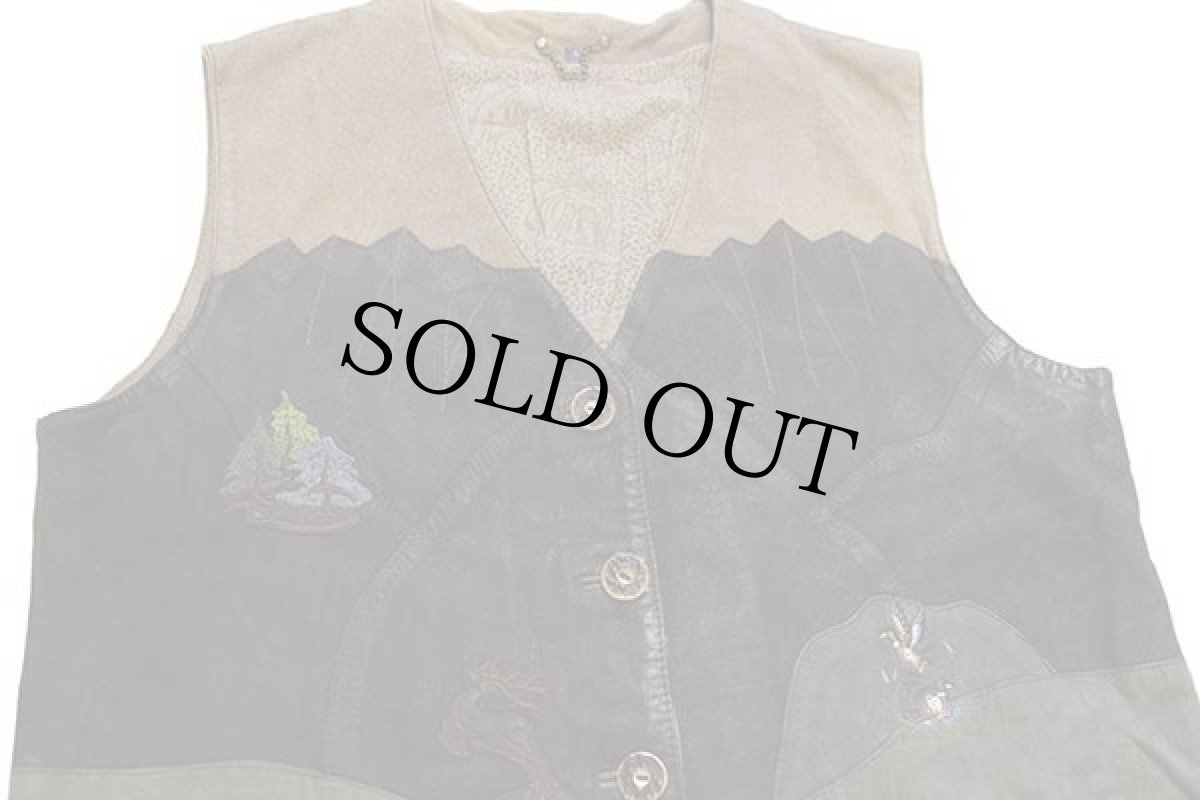 画像3: Alphorn ツリー シカ カモ 刺繍入り アート チロリアン ヌバック レザーベスト 44 (3)