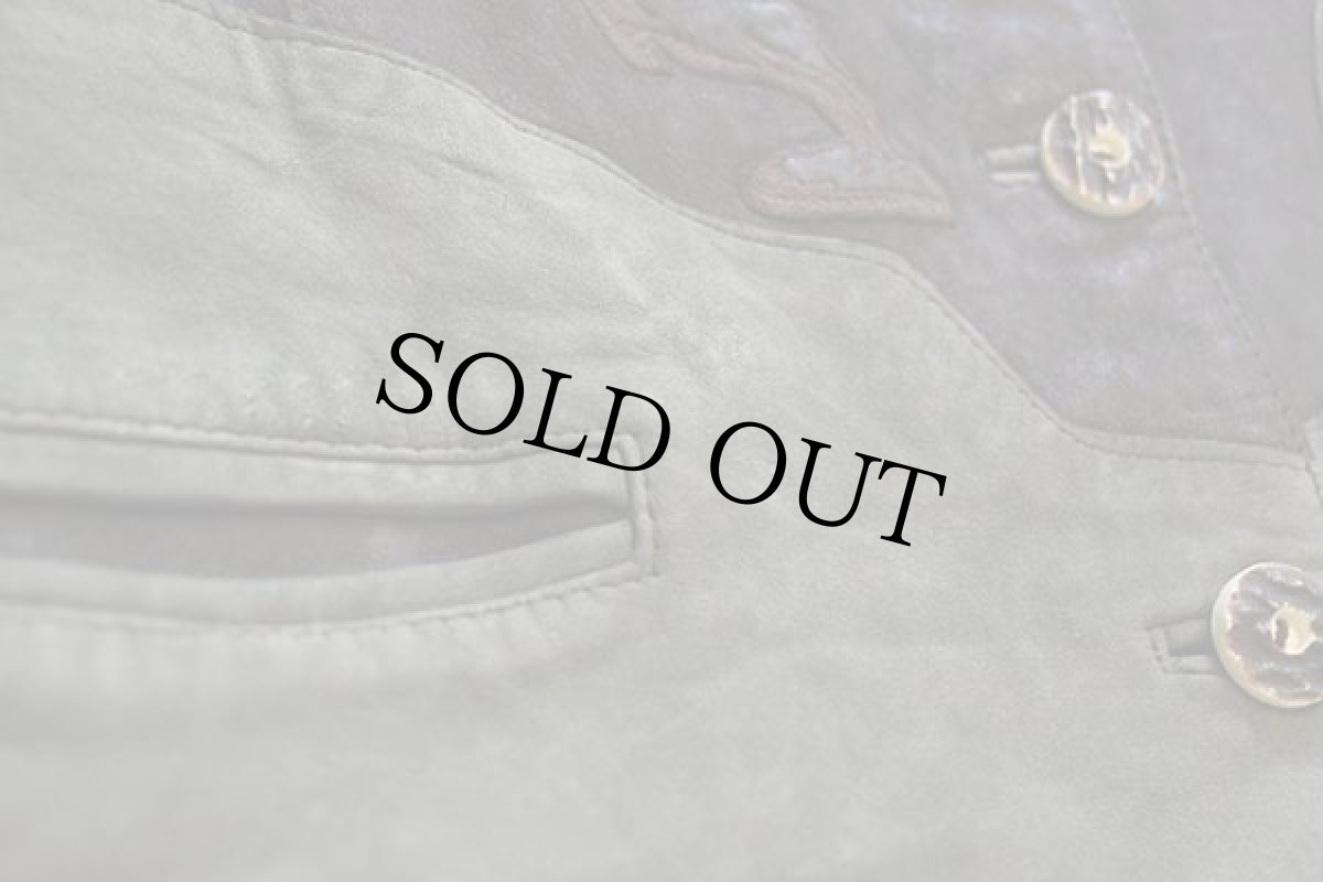 画像6: Alphorn ツリー シカ カモ 刺繍入り アート チロリアン ヌバック レザーベスト 44 (6)