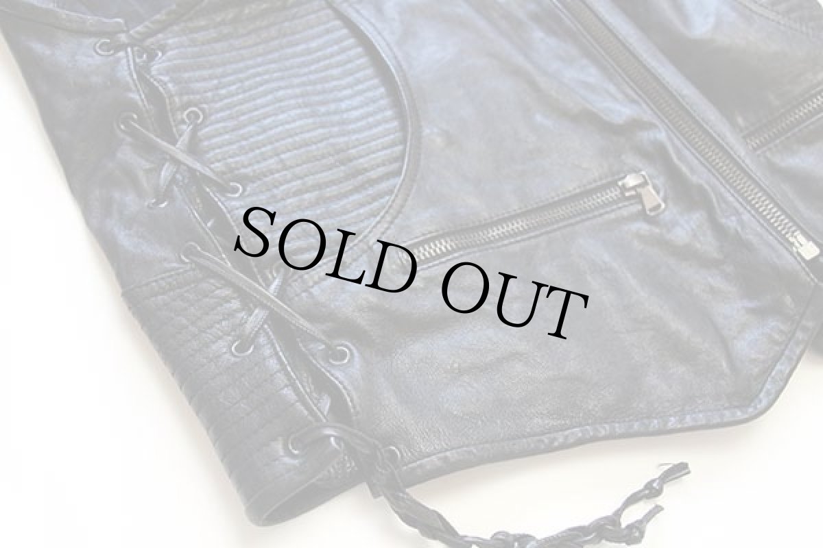 画像6: 90s イタリア製 Vera Pelle ノーカラー レザーベスト 黒 M (6)