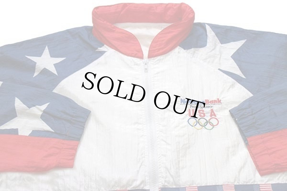 画像3: 90s Nations Bank USA OLYMPICオリンピック 刺繍 星条旗柄 テープ付き ナイロンジャケット L (3)