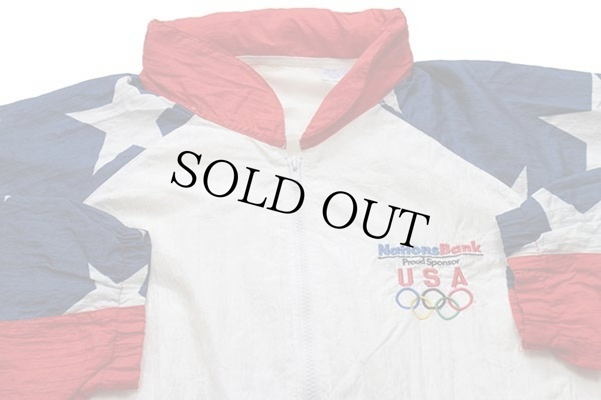 画像3: 90s Nations Bank USA OLYMPICオリンピック 刺繍 星条旗柄 テープ付き ナイロンジャケット XL (3)