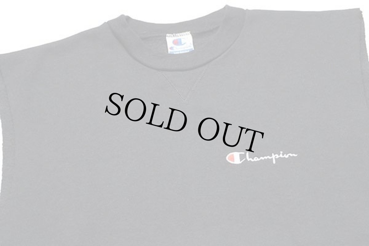 画像3: 90s USA製 Championチャンピオン ワンポイント スクリプト ロゴ刺繍 前V カットオフ スウェット 黒 M (3)