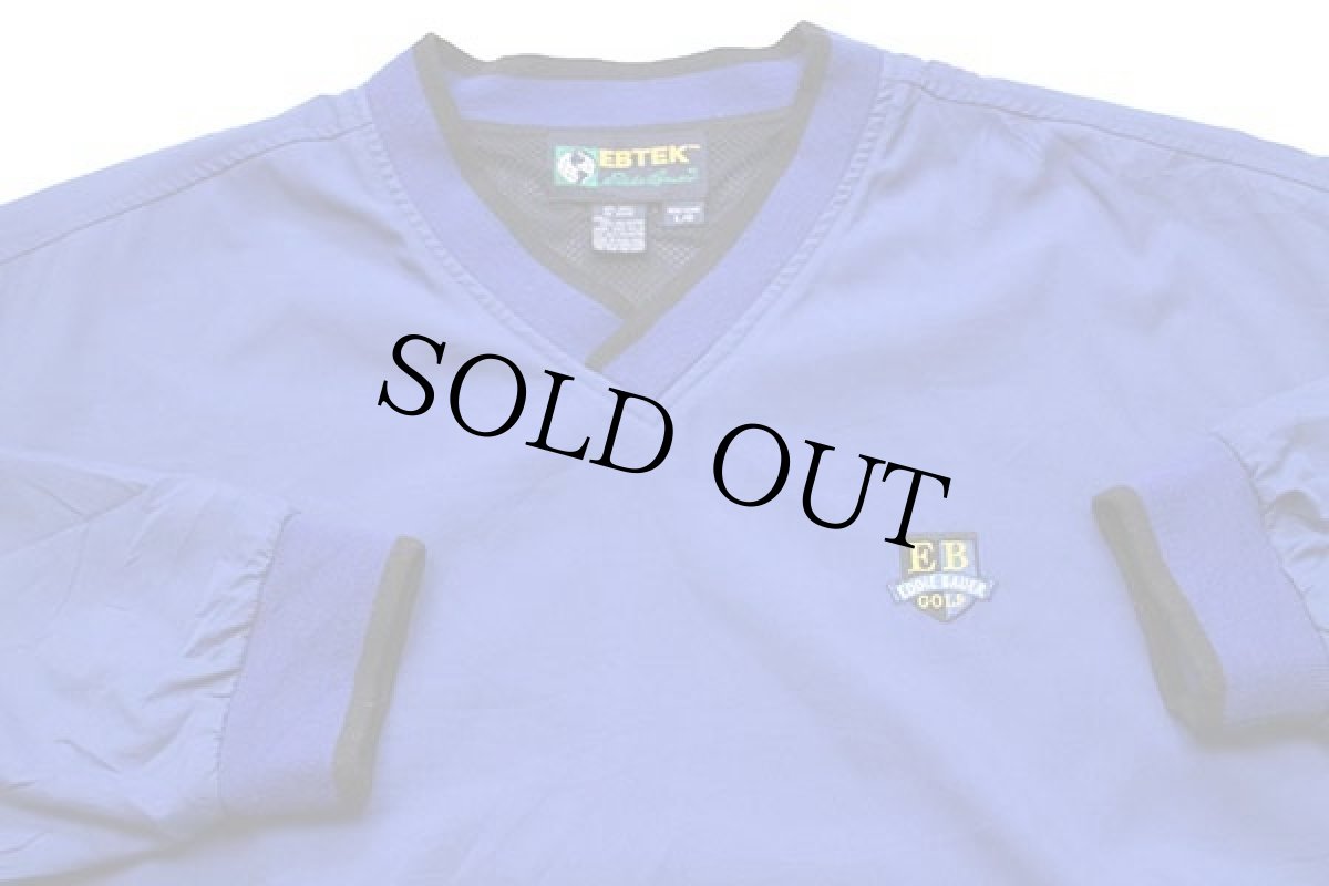 画像3: 00s EddieBauerエディーバウアー EBTEK ロゴ刺繍 Vネック プルオーバー ナイロンジャケット 青 L (3)