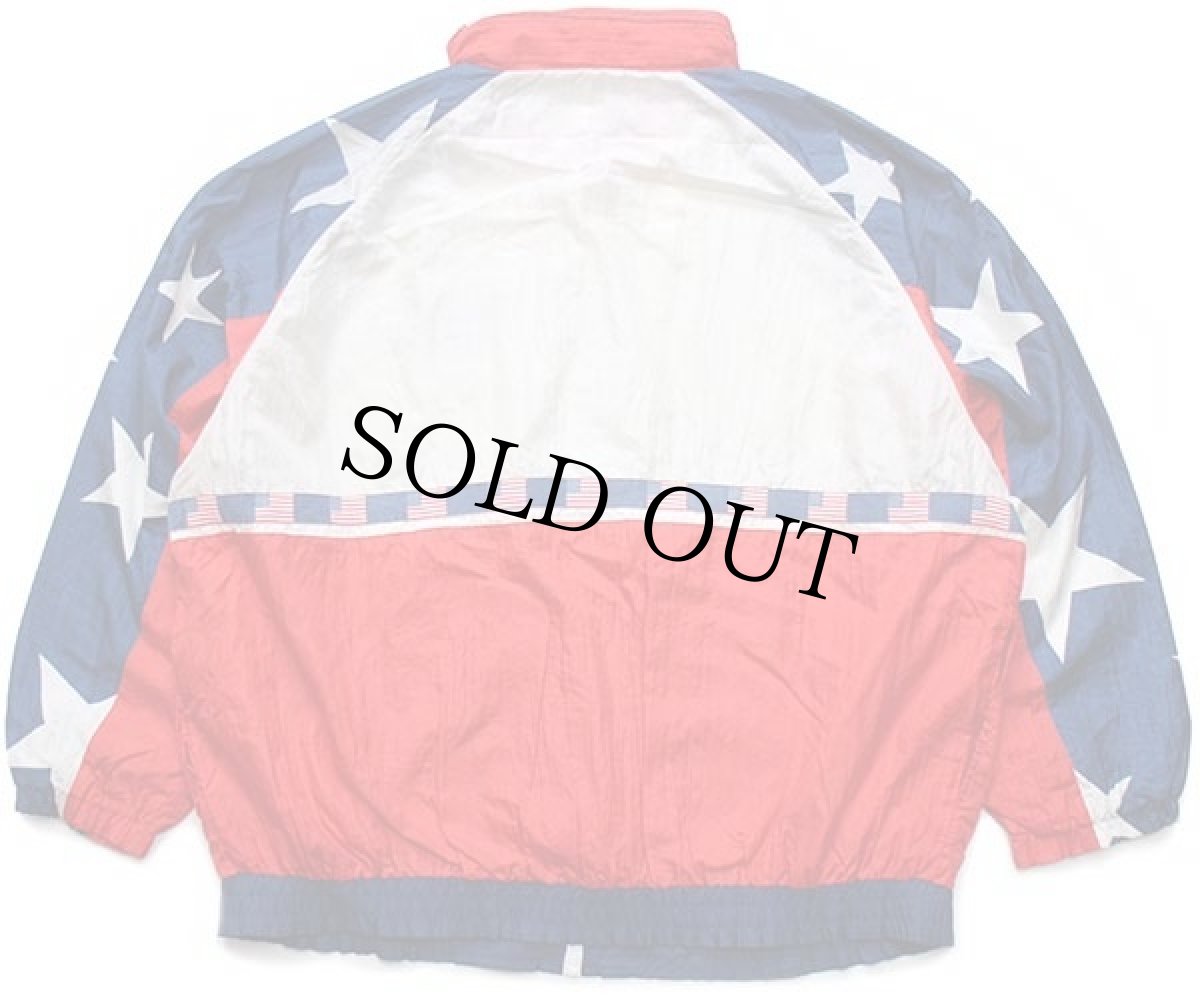 画像2: 90s Nations Bank USA OLYMPICオリンピック 刺繍 星条旗柄 テープ付き ナイロンジャケット XL (2)