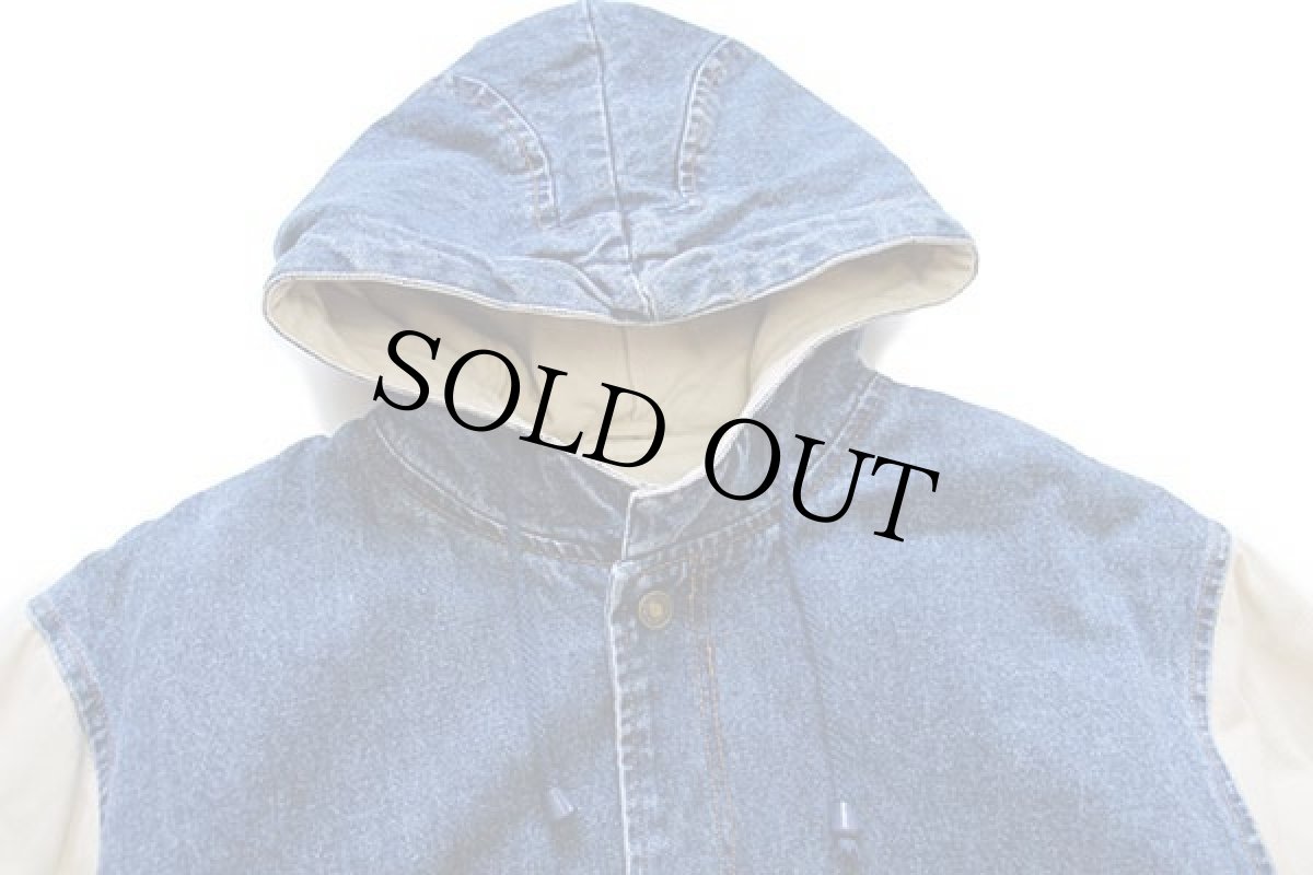 画像3: 00s TODAYS NEWS ツートン 切り替え 中綿入り デニムジャケット パーカー M (3)