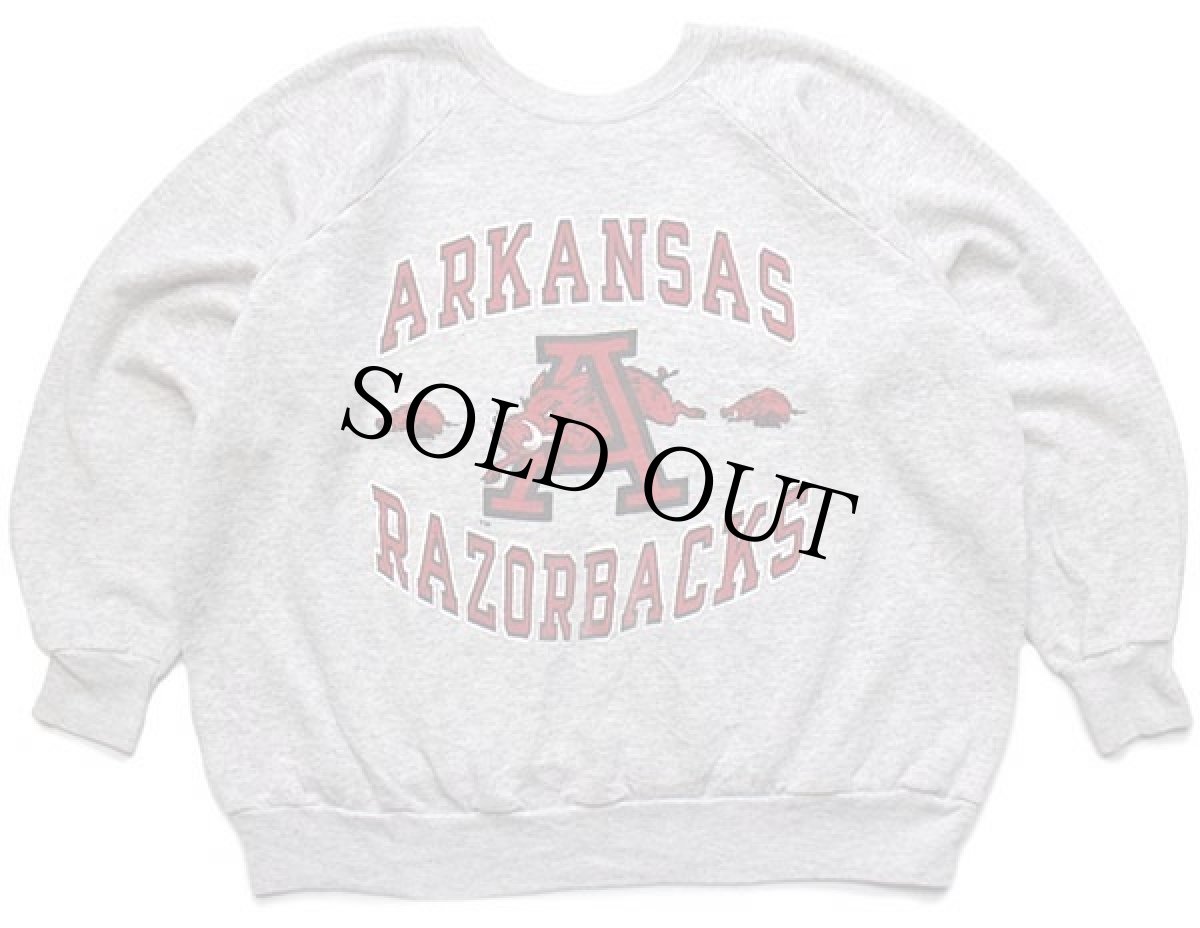 画像1: 80s USA製 ARKANSAS RAZORBACKS イノシシ スウェット 杢ライトグレー XL (1)